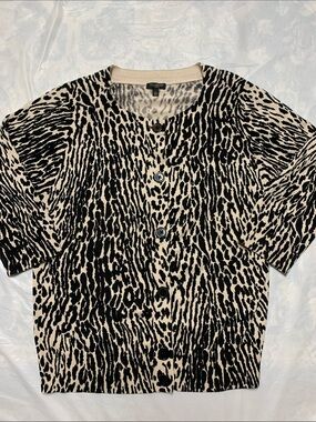 Talbots 3/4 Sleeve Leopard Print Cotton Lightweight Cardigan Sweater Size LP